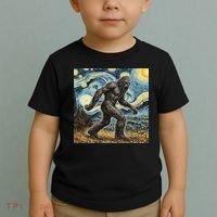 Funny Bigfoot Starry Night Sasquatch Van Gogh Sky Painting Toddler T-Shirt thumb 2
