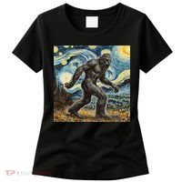 Funny Bigfoot Starry Night Sasquatch Van Gogh Sky Painting Women's T-Shirt thumb 0