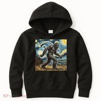 Funny Bigfoot Starry Night Sasquatch Van Gogh Sky Painting Kids Hoodie thumb 0