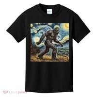 Funny Bigfoot Starry Night Sasquatch Van Gogh Sky Painting Kids T-Shirt thumb 0
