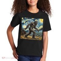 Funny Bigfoot Starry Night Sasquatch Van Gogh Sky Painting Kids T-Shirt thumb 2