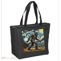 Funny Bigfoot Starry Night Sasquatch Van Gogh Sky Painting Tote Bag thumb 2