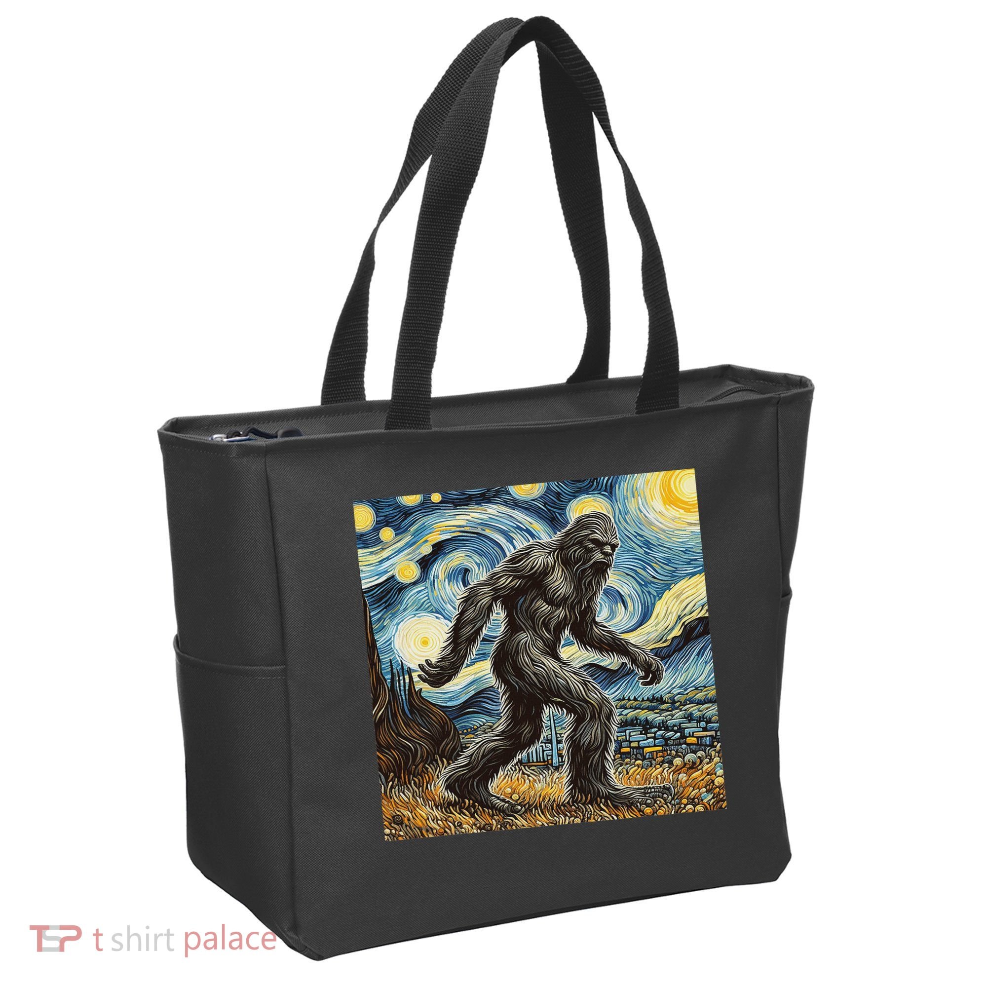 Funny Bigfoot Starry Night Sasquatch Van Gogh Sky Painting Tote Bag