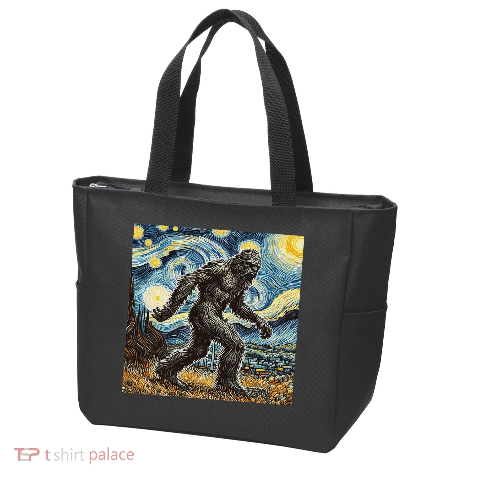 Funny Bigfoot Starry Night Sasquatch Van Gogh Sky Painting Tote Bag