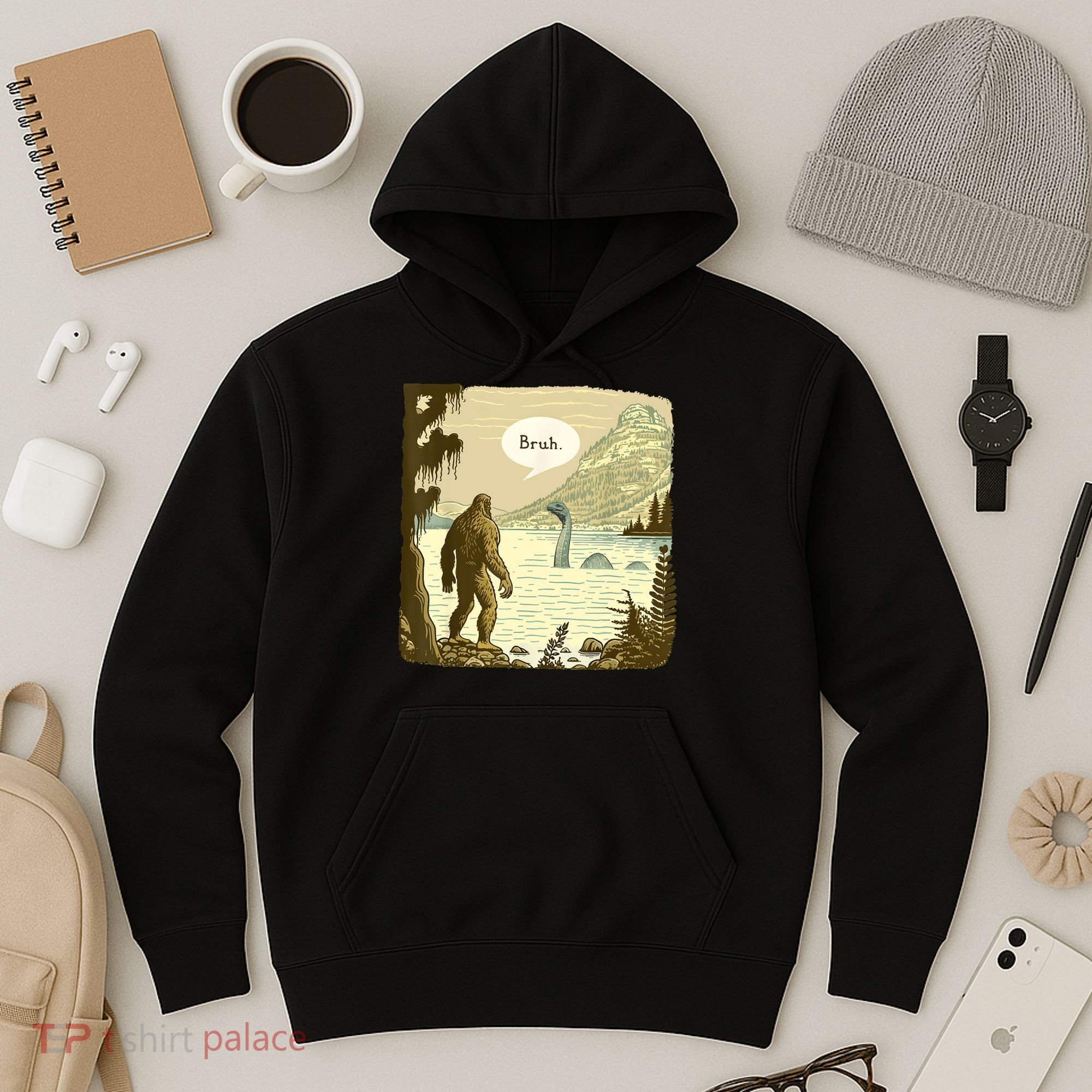Funny Bigfoot Sasquatch Loch Ness Monster Introvert Bruh Hoodie