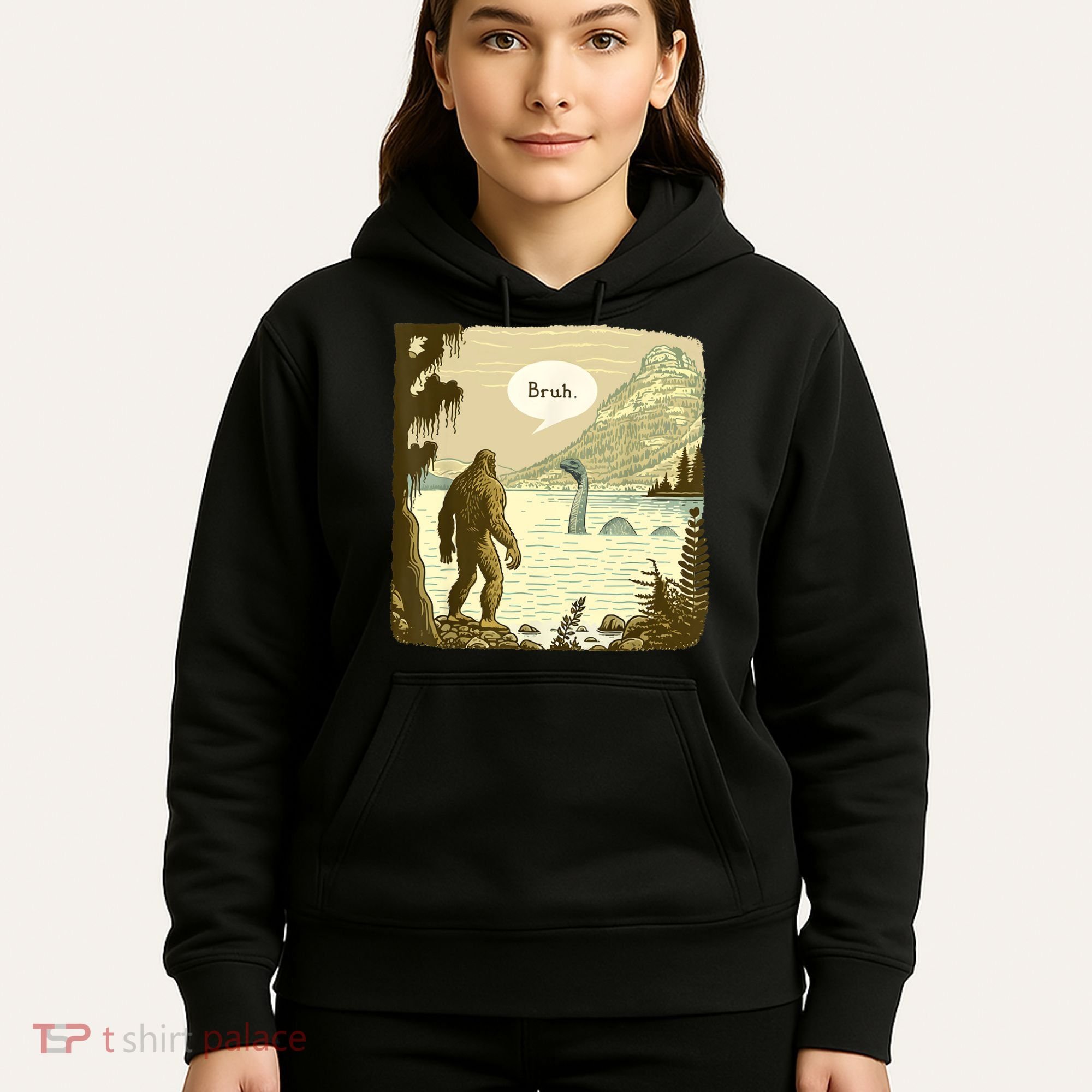 Funny Bigfoot Sasquatch Loch Ness Monster Introvert Bruh Hoodie