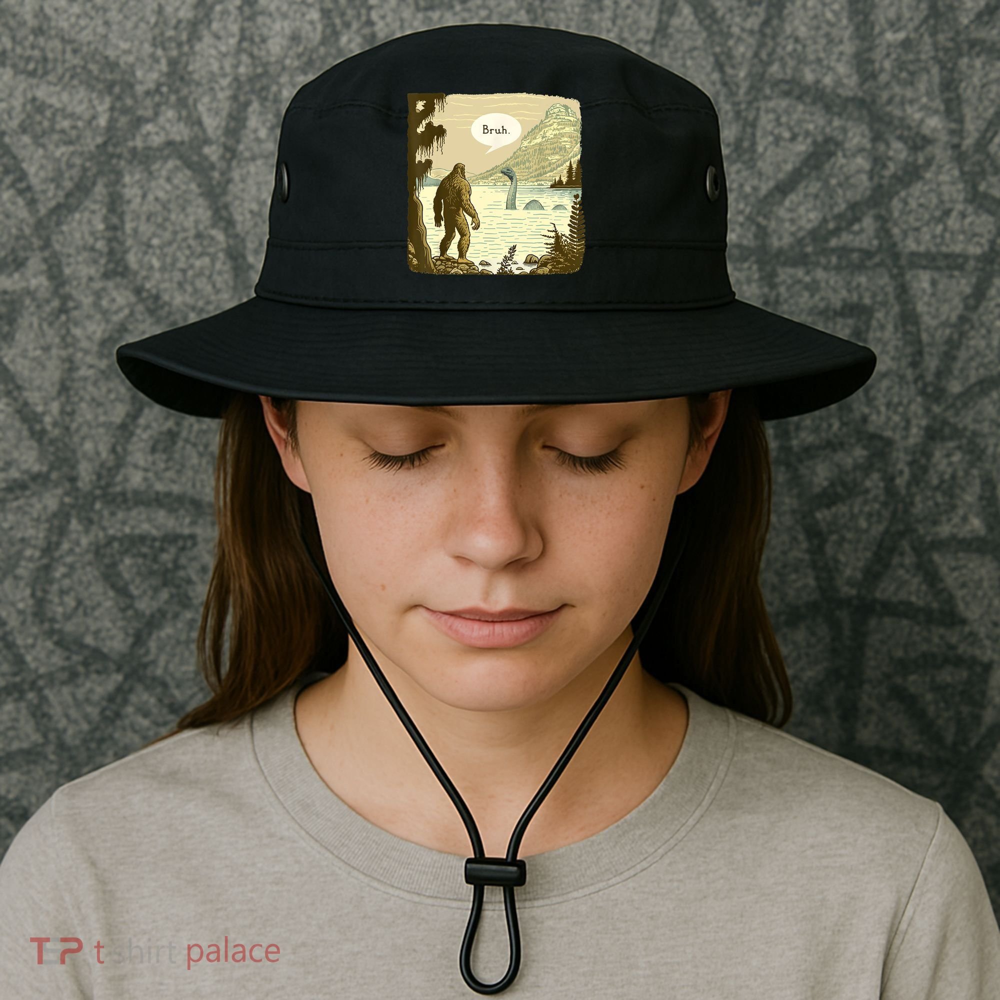 Funny Bigfoot Sasquatch Loch Ness Monster Introvert Bruh Bucket Hat