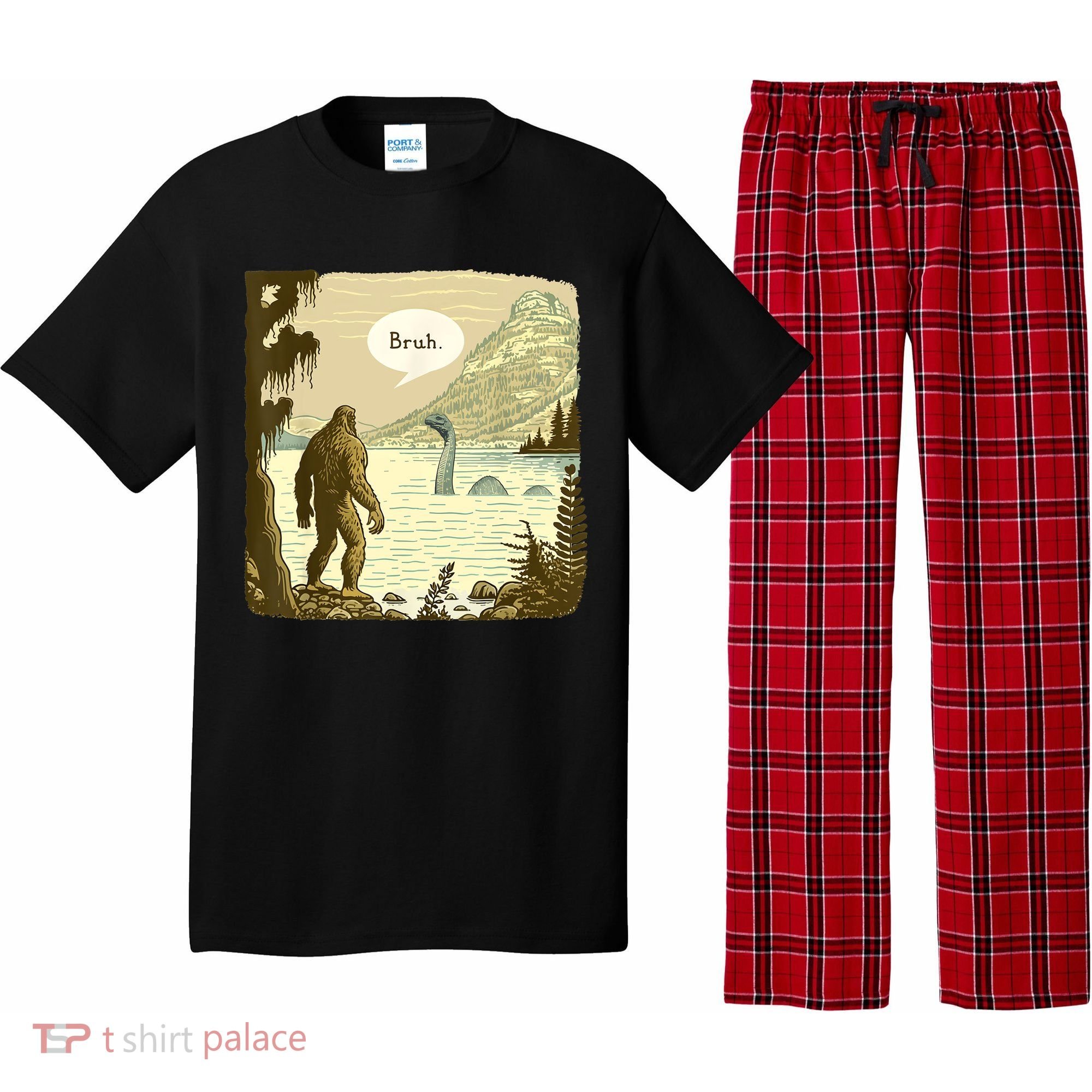 Funny Bigfoot Sasquatch Loch Ness Monster Introvert Bruh Pajama Set