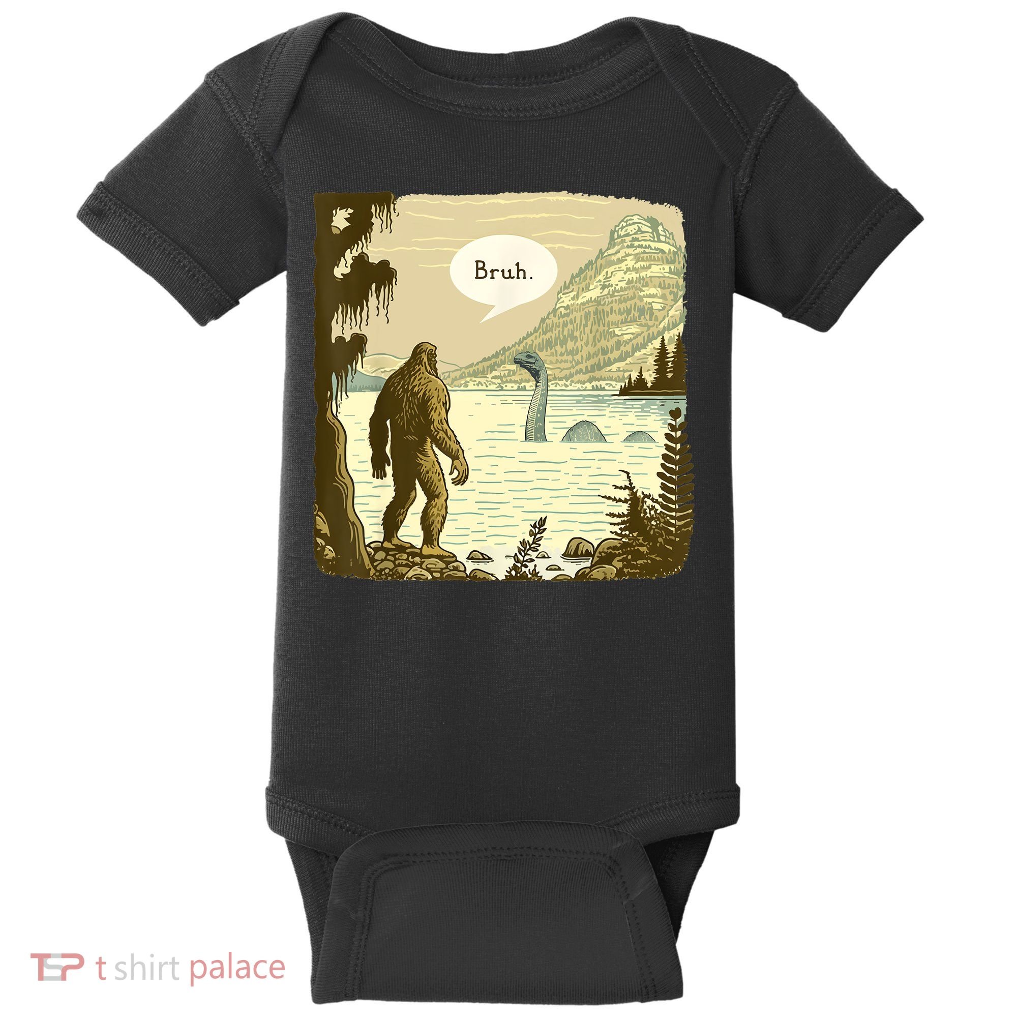 Funny Bigfoot Sasquatch Loch Ness Monster Introvert Bruh Baby Bodysuit
