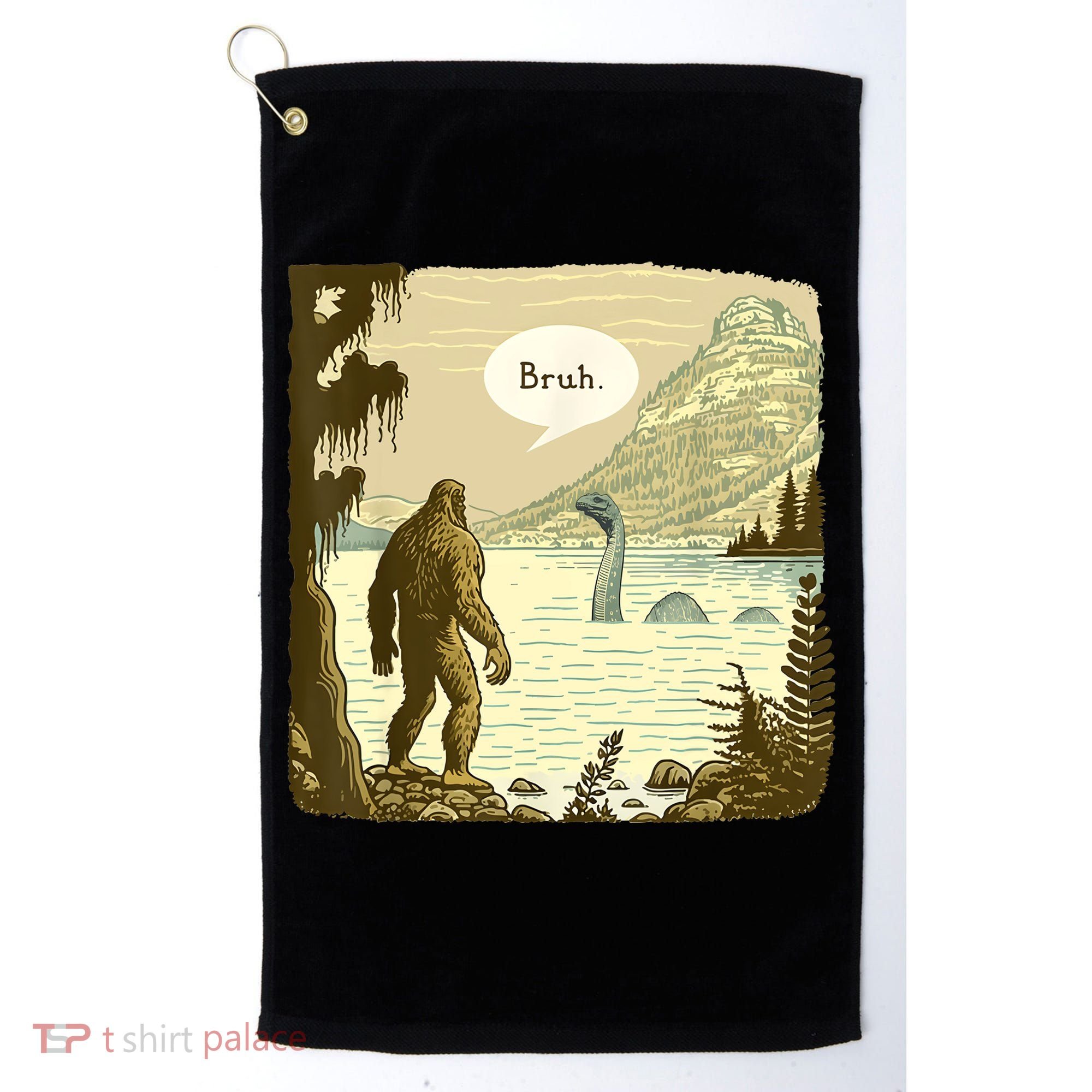 Funny Bigfoot Sasquatch Loch Ness Monster Introvert Bruh Golf Towel