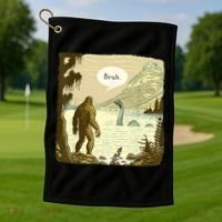 Funny Bigfoot Sasquatch Loch Ness Monster Introvert Bruh Golf Towel thumb 1
