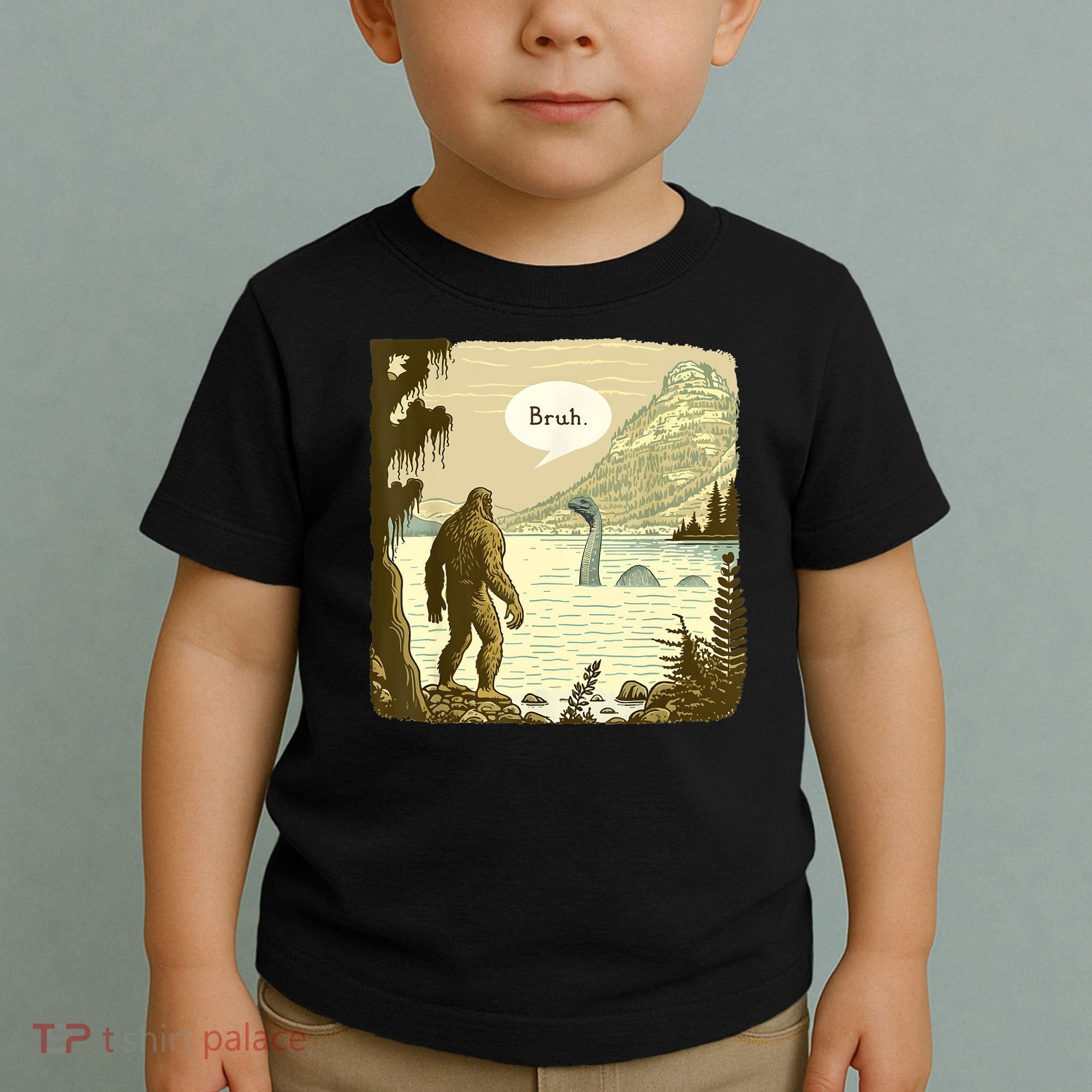 Funny Bigfoot Sasquatch Loch Ness Monster Introvert Bruh Toddler T-Shirt