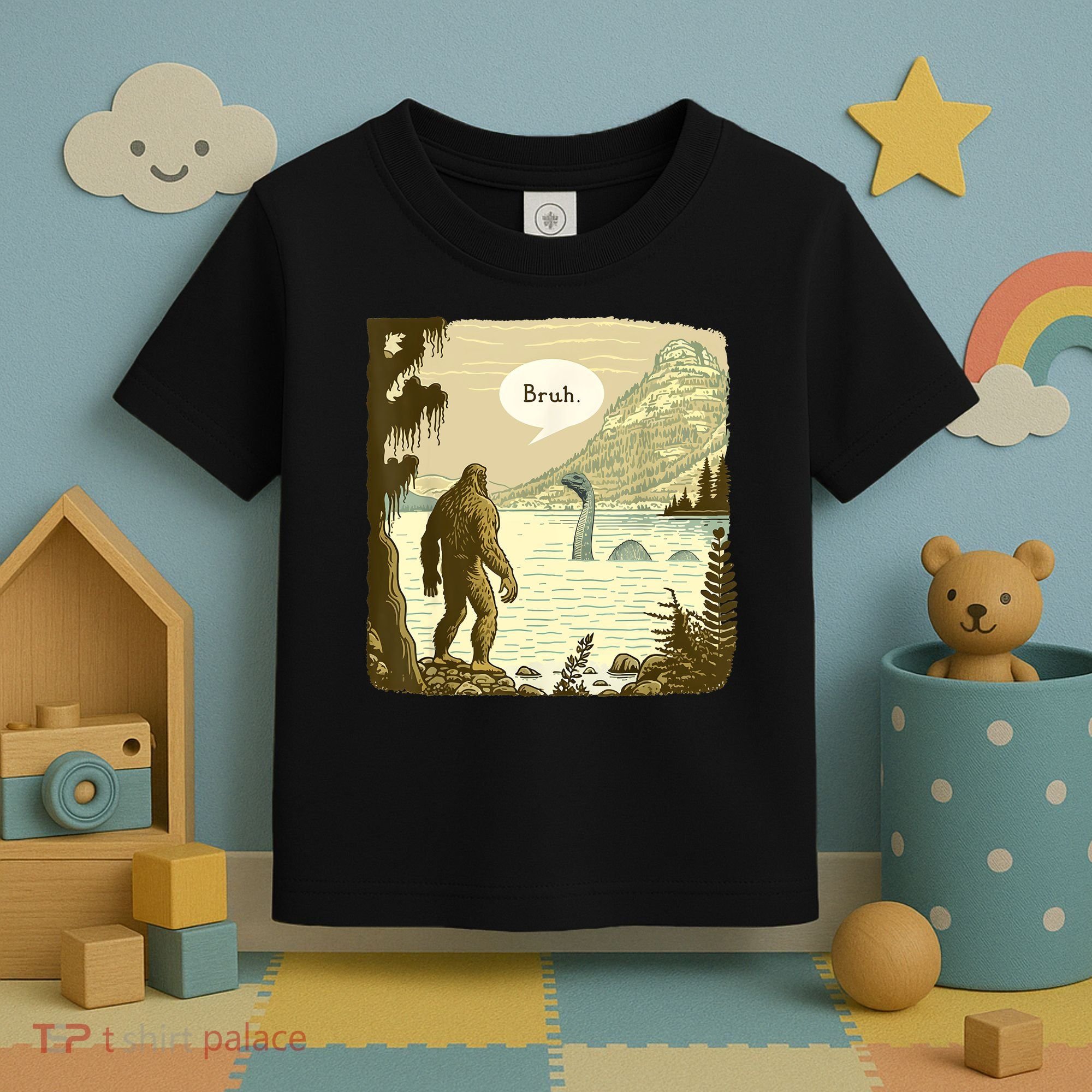 Funny Bigfoot Sasquatch Loch Ness Monster Introvert Bruh Toddler T-Shirt