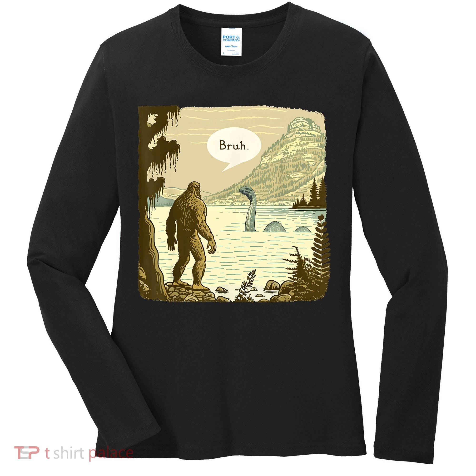 Funny Bigfoot Sasquatch Loch Ness Monster Introvert Bruh Women's Long Sleeve Shirt