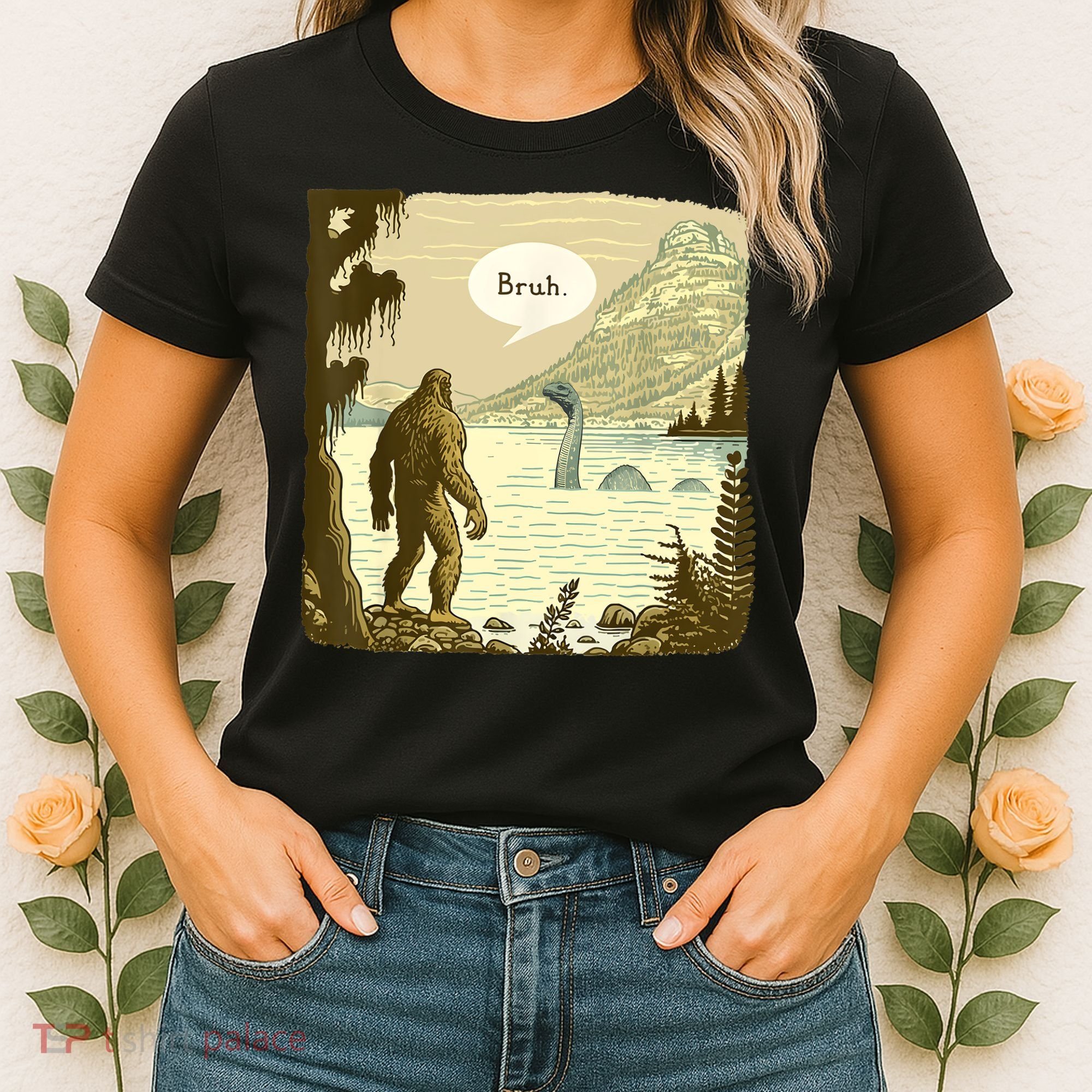 Funny Bigfoot Sasquatch Loch Ness Monster Introvert Bruh Women's T-Shirt