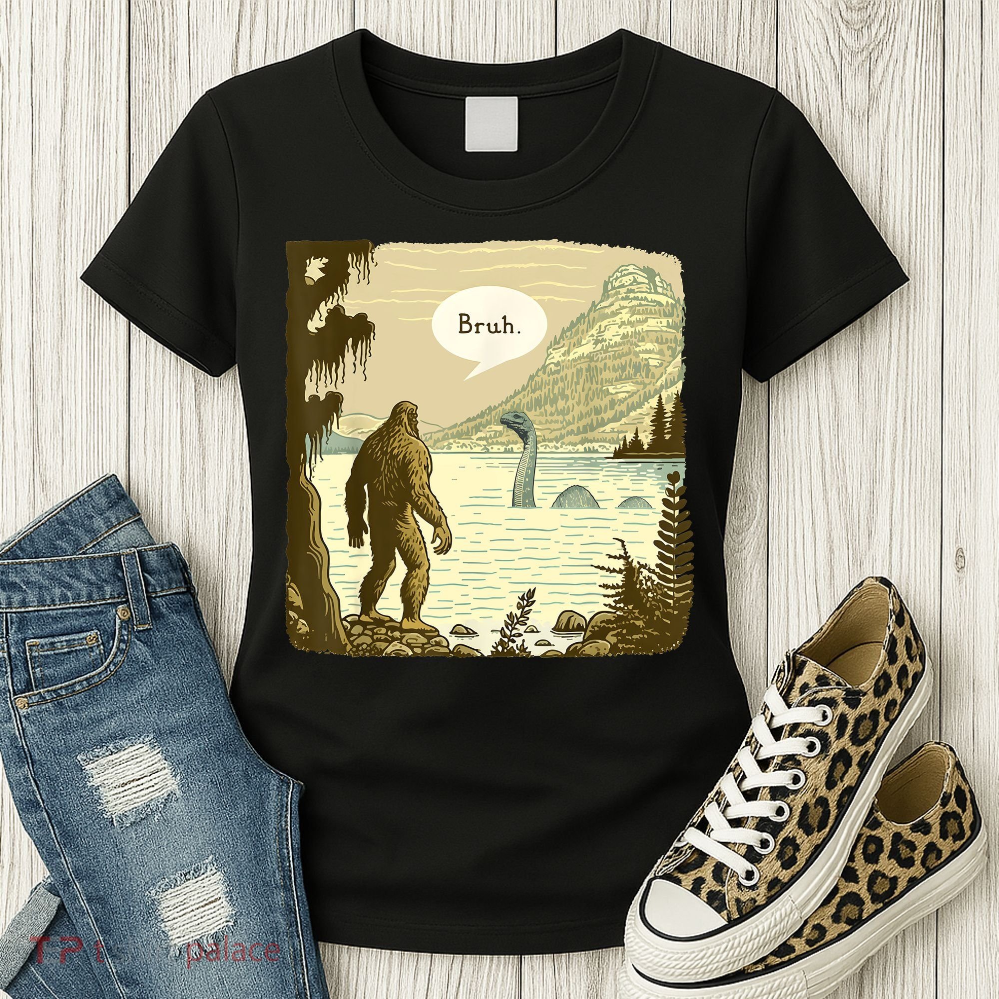 Funny Bigfoot Sasquatch Loch Ness Monster Introvert Bruh Women's T-Shirt