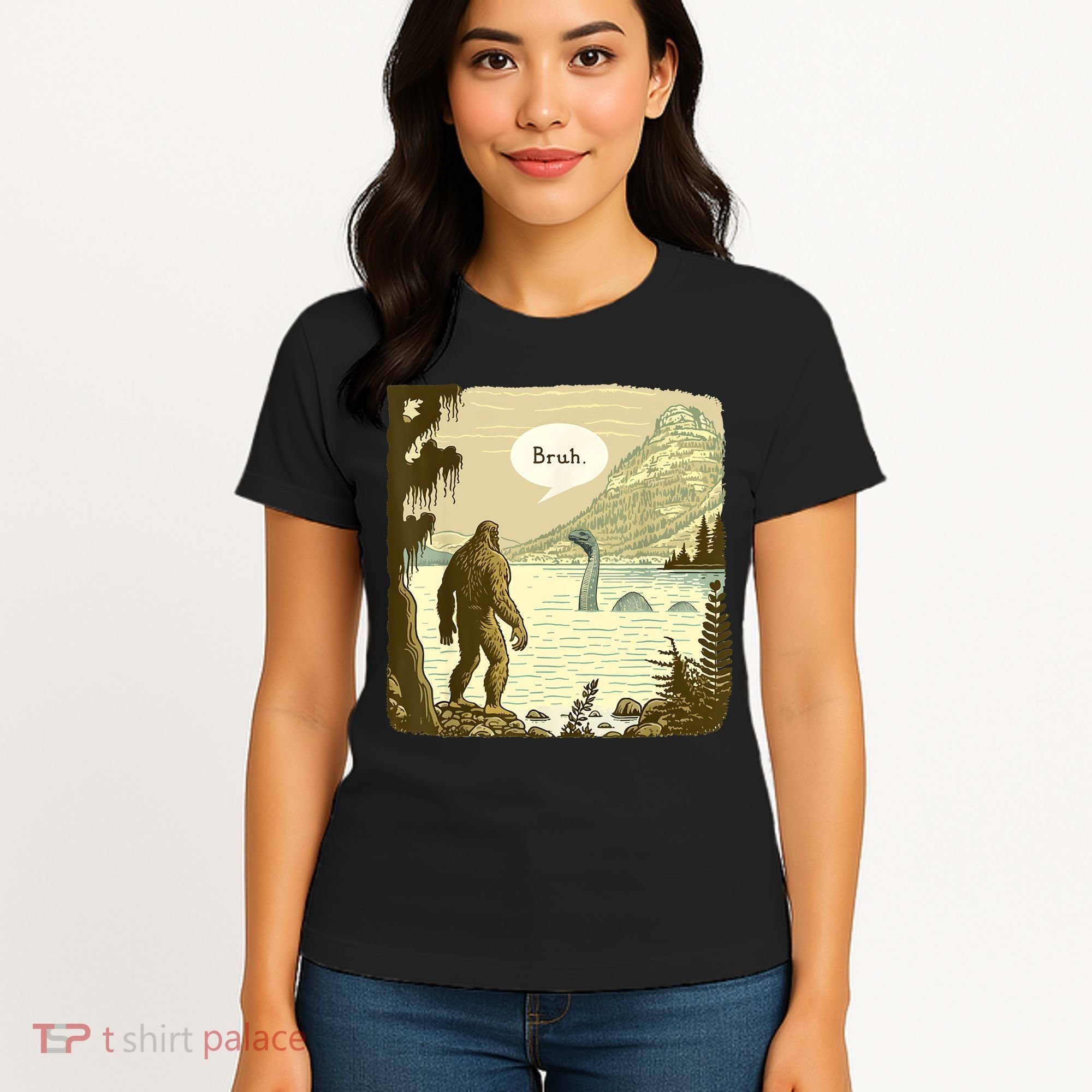 Funny Bigfoot Sasquatch Loch Ness Monster Introvert Bruh Women's T-Shirt