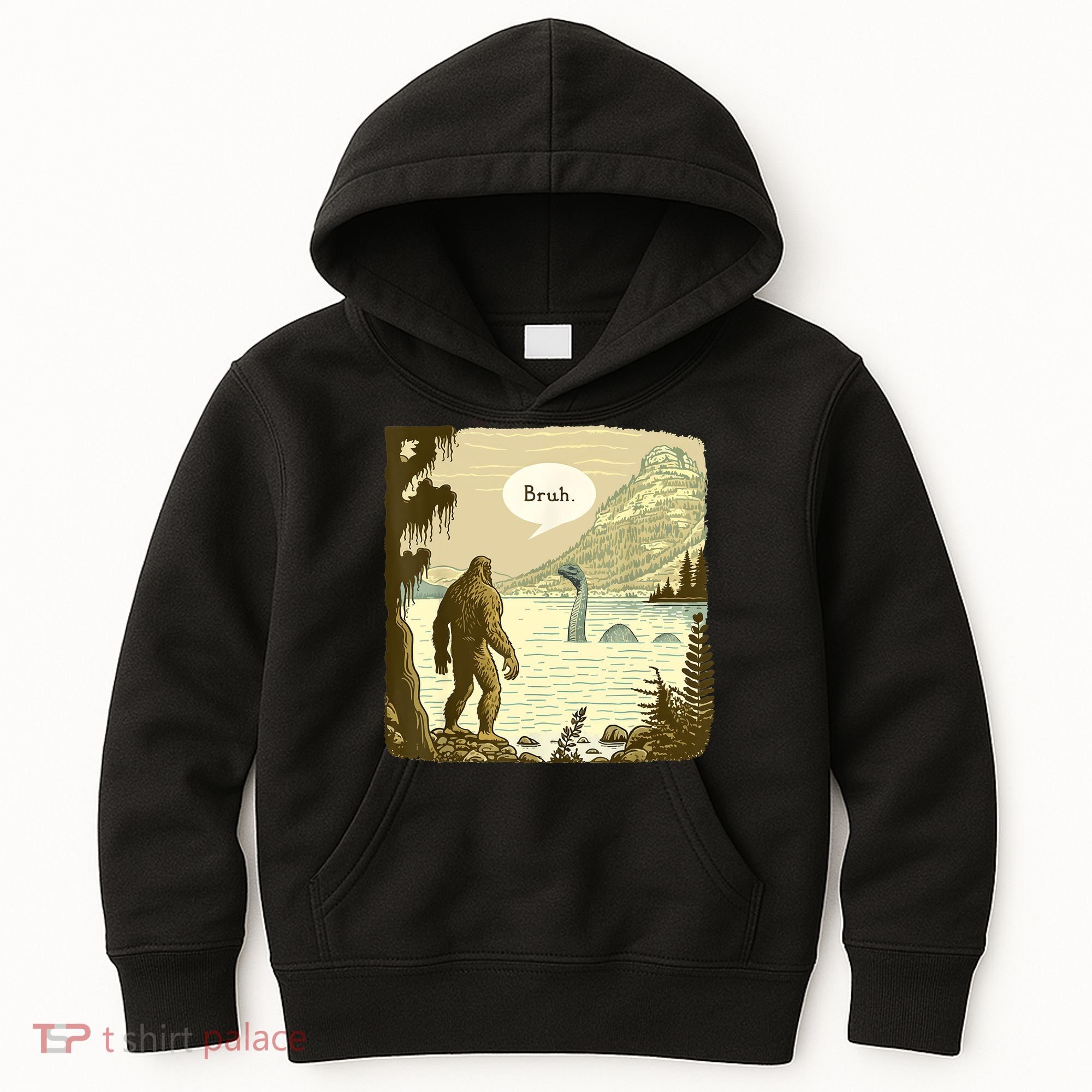 Funny Bigfoot Sasquatch Loch Ness Monster Introvert Bruh Kids Hoodie