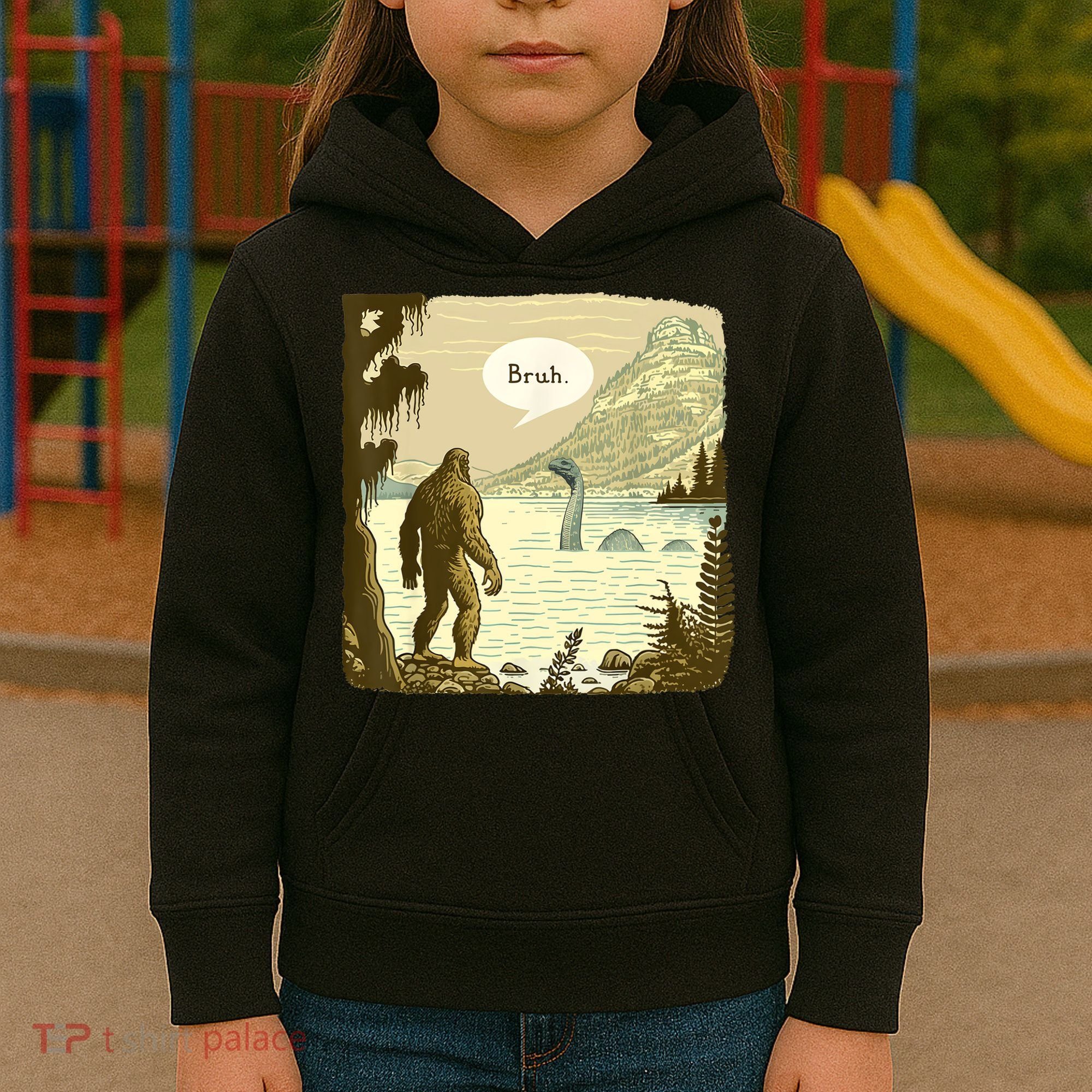 Funny Bigfoot Sasquatch Loch Ness Monster Introvert Bruh Kids Hoodie
