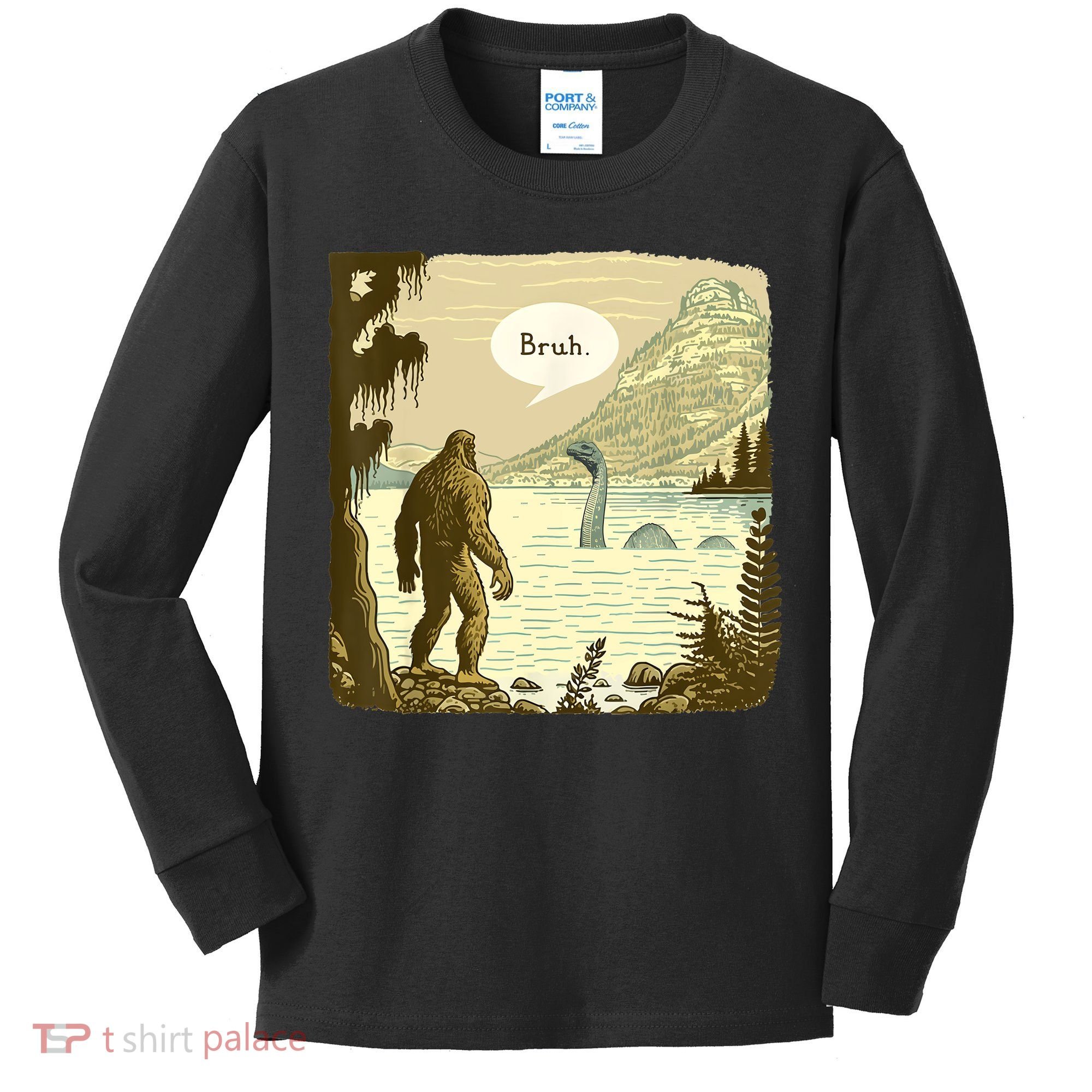 Funny Bigfoot Sasquatch Loch Ness Monster Introvert Bruh Kids Long Sleeve Shirt