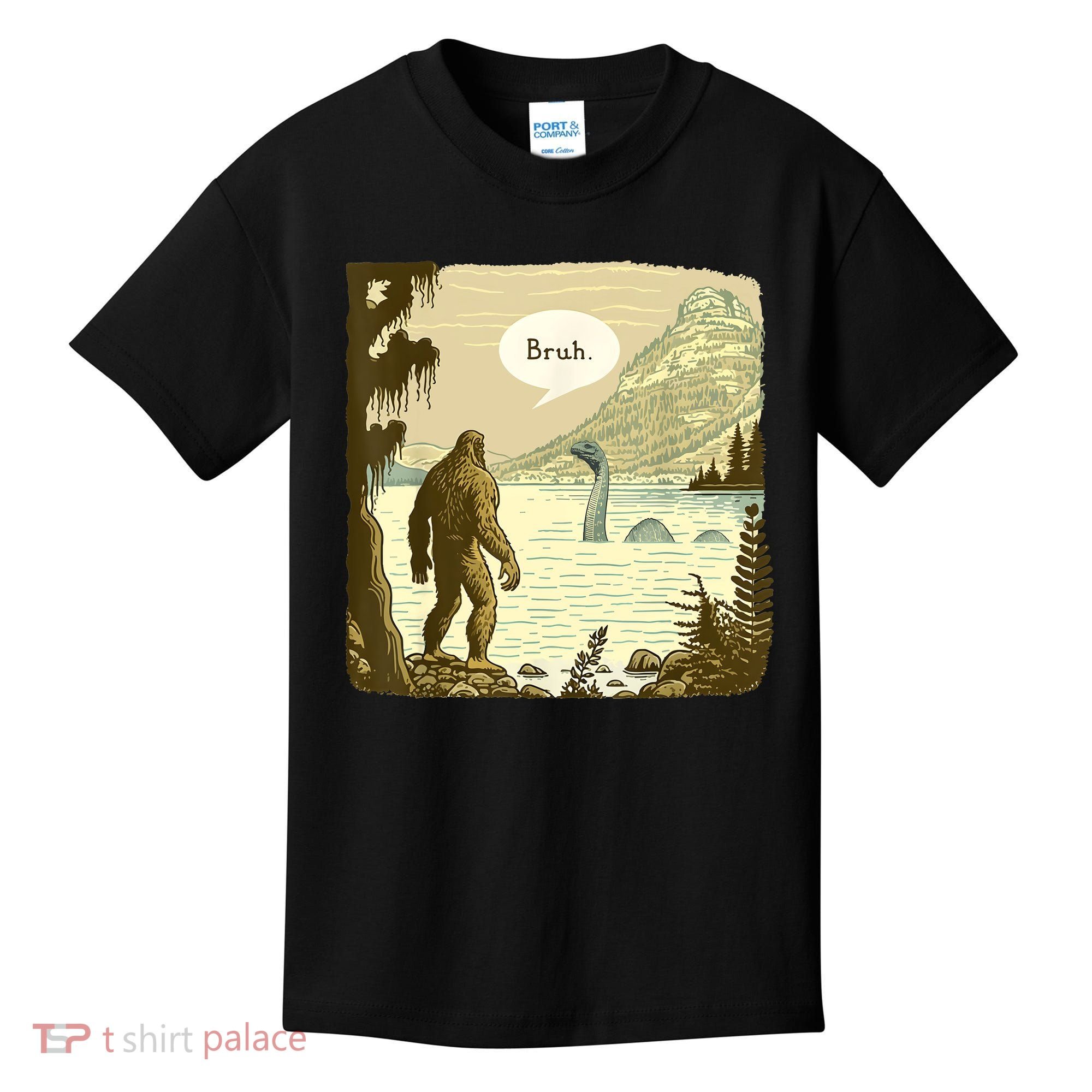 Funny Bigfoot Sasquatch Loch Ness Monster Introvert Bruh Kids T-Shirt
