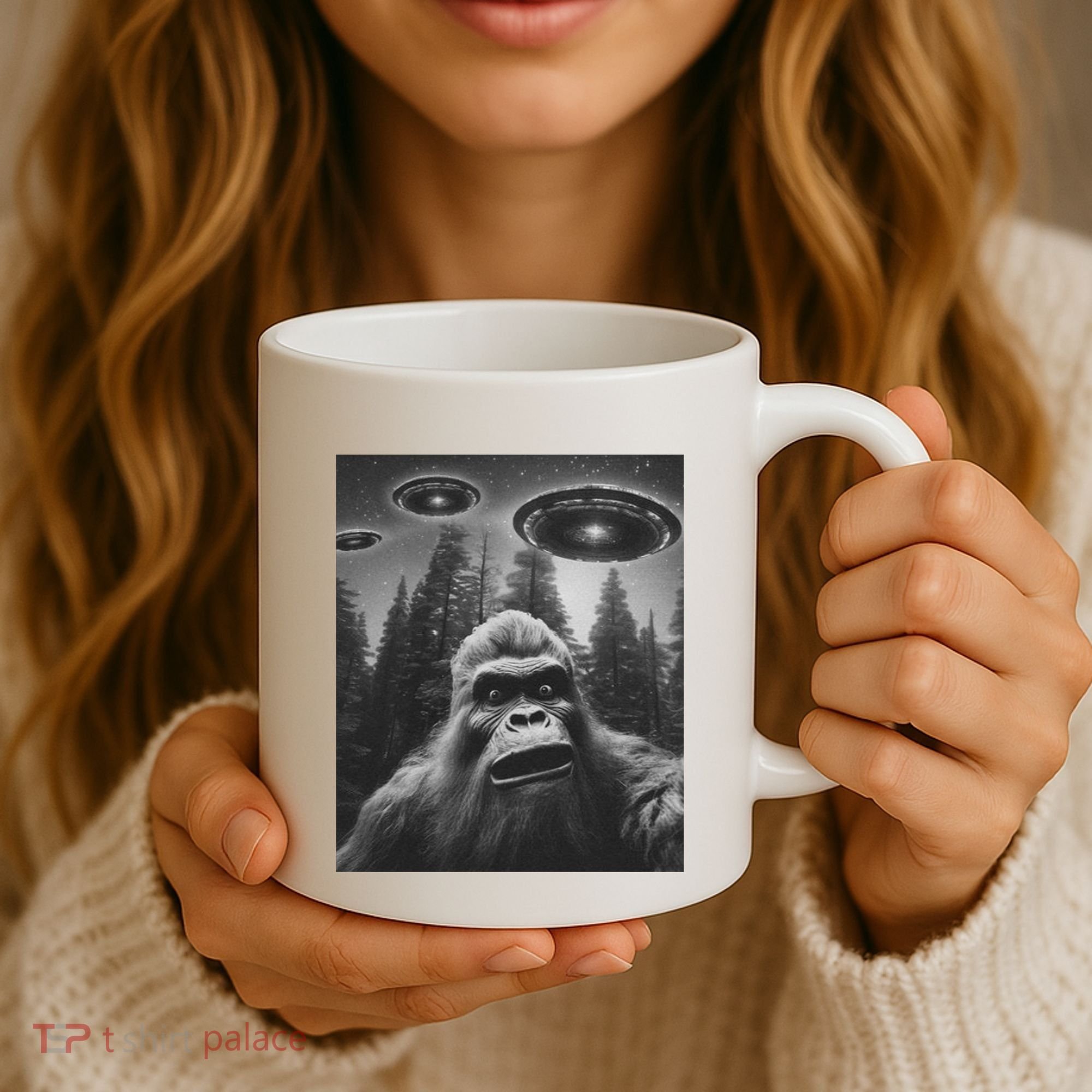 Funny Bigfoot Sasquatch Alien Ufo Coffee Mug