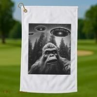 Funny Bigfoot Sasquatch Alien Ufo Golf Towel thumb 1