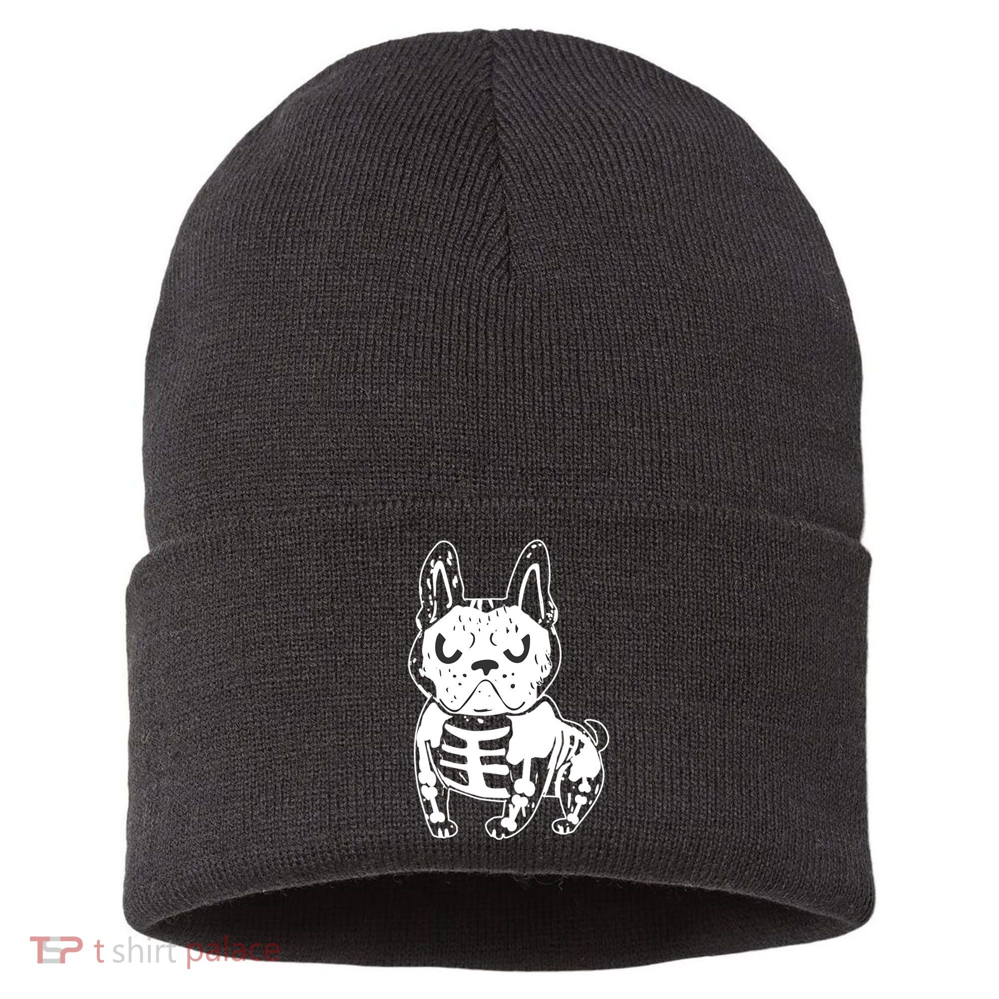 French Bulldog Skeleton Ghost Halloween Costume Gift Sustainable Knit Beanie