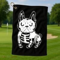 French Bulldog Skeleton Ghost Halloween Costume Gift Golf Towel thumb 1