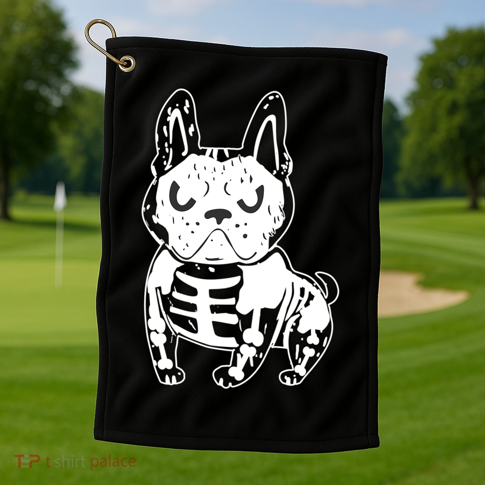 French Bulldog Skeleton Ghost Halloween Costume Gift Golf Towel