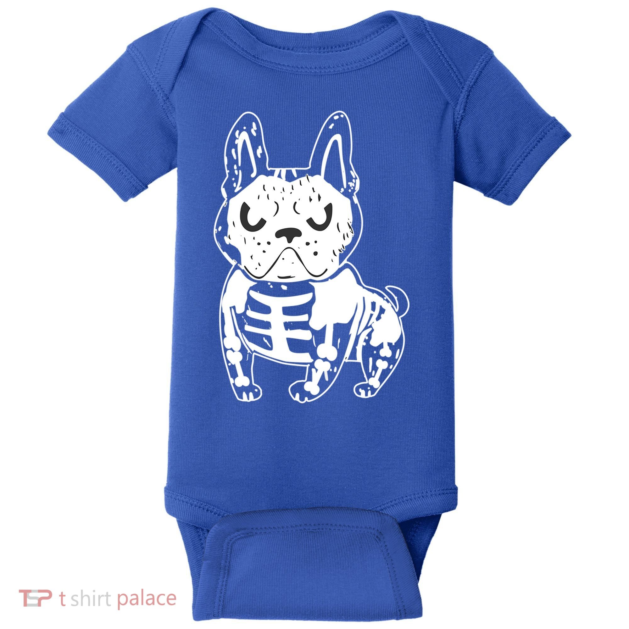 French Bulldog Skeleton Ghost Halloween Costume Gift Baby Bodysuit