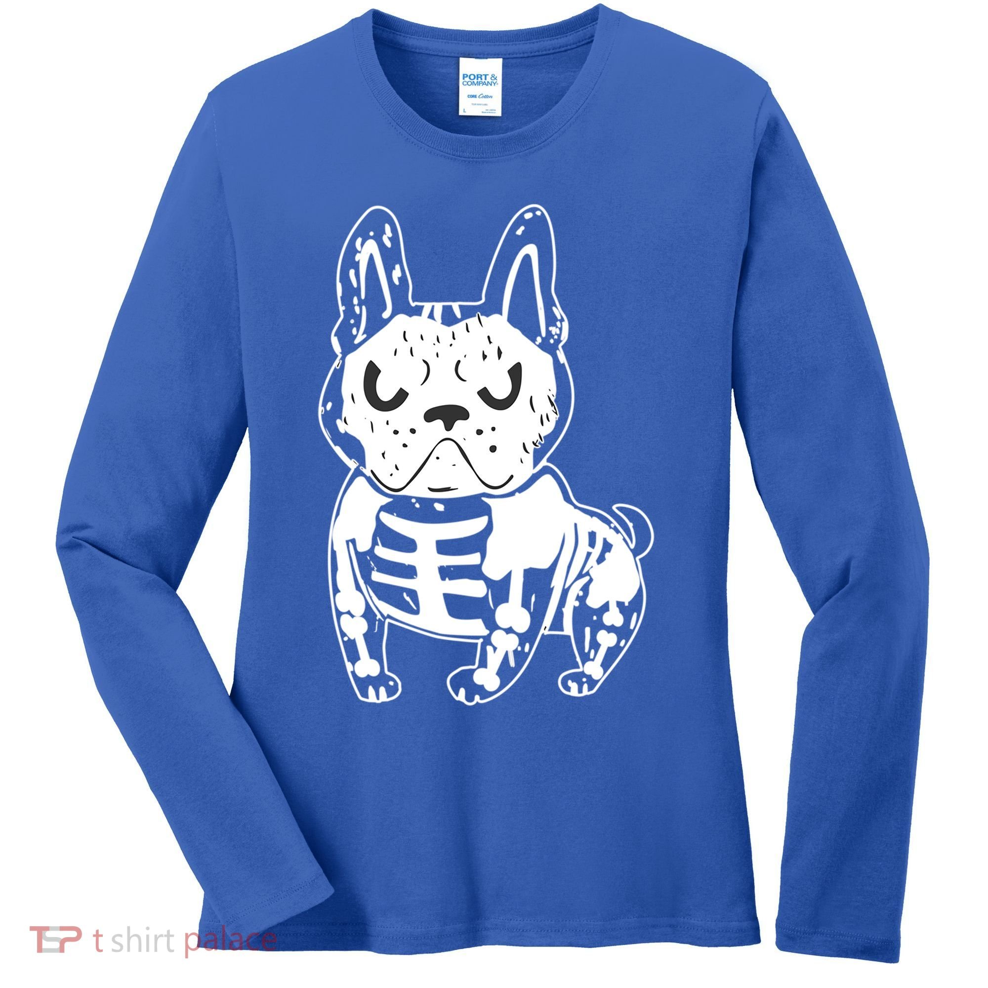 French Bulldog Skeleton Ghost Halloween Costume Gift Women's Long Sleeve Shirt