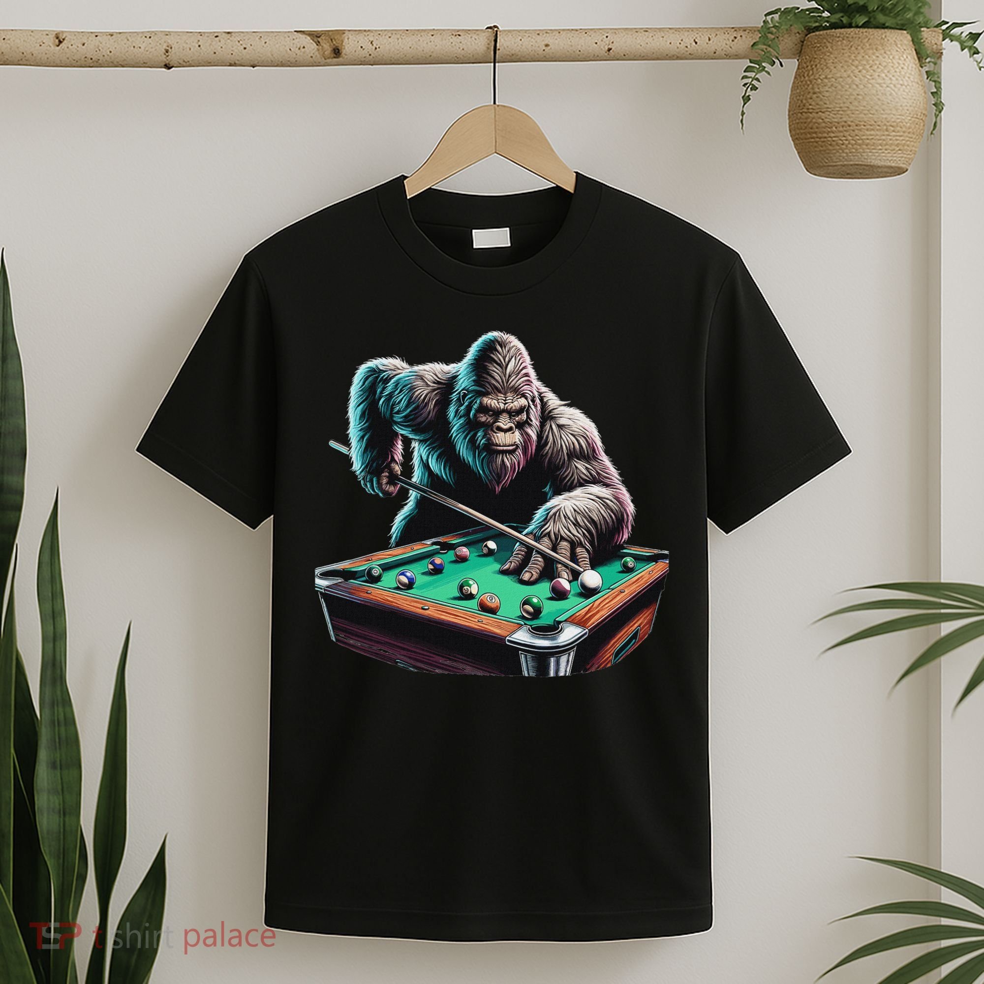 Funny Bigfoot Sasquatch Billiards Pool Player T-Shirt