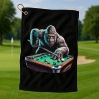 Funny Bigfoot Sasquatch Billiards Pool Player Golf Towel thumb 1