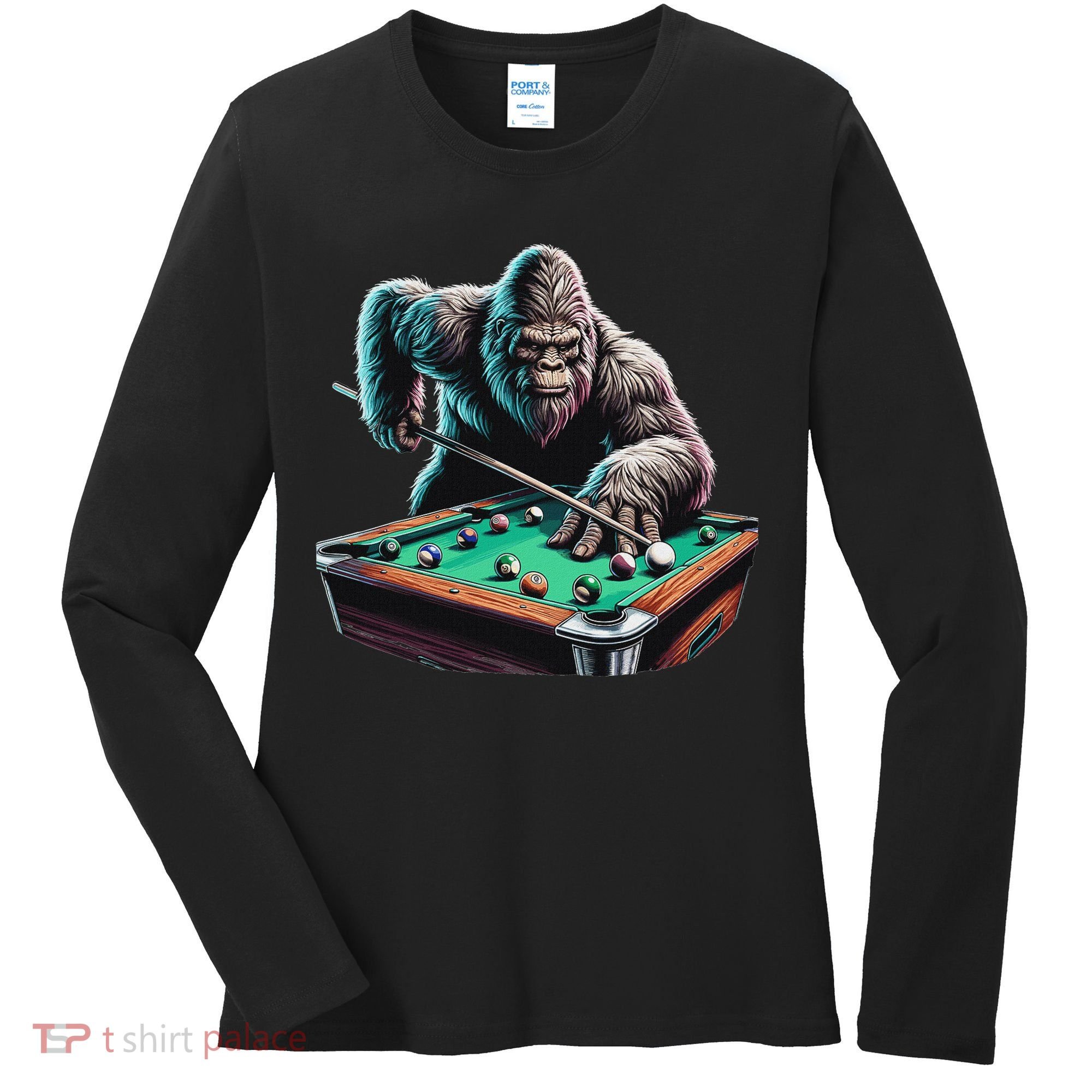 Funny Bigfoot Sasquatch Billiards Pool Player Women's Long Sleeve Shirt