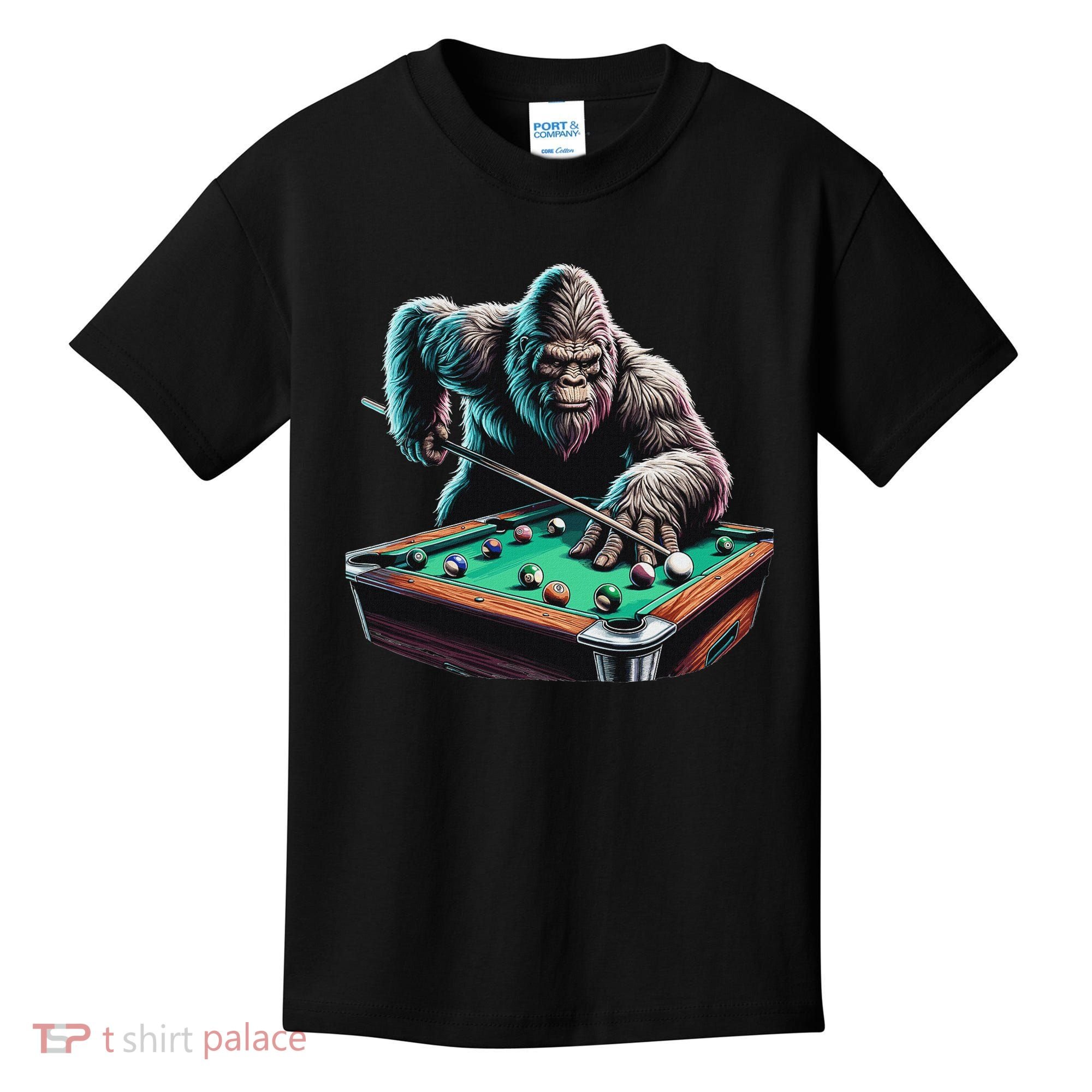 Funny Bigfoot Sasquatch Billiards Pool Player Kids T-Shirt
