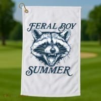 Feral Boy Summer Funny Raccoon Meme Trash Panda Raccoon Golf Towel thumb 1