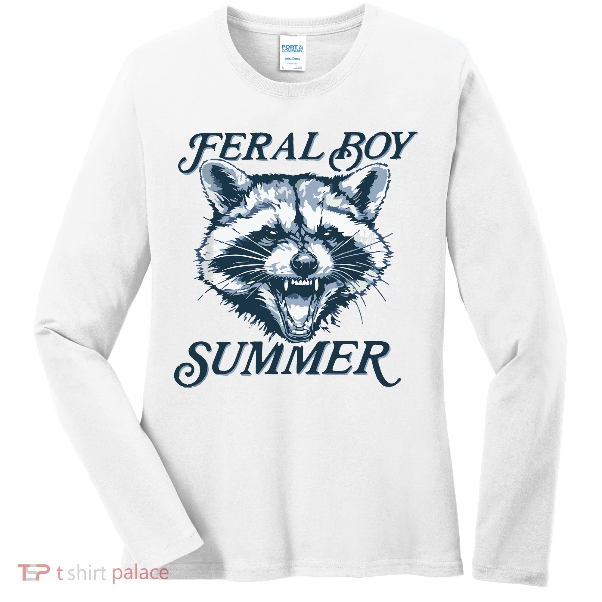 Feral Boy Summer Funny Raccoon Meme Trash Panda Raccoon Women's Long Sleeve Shirt