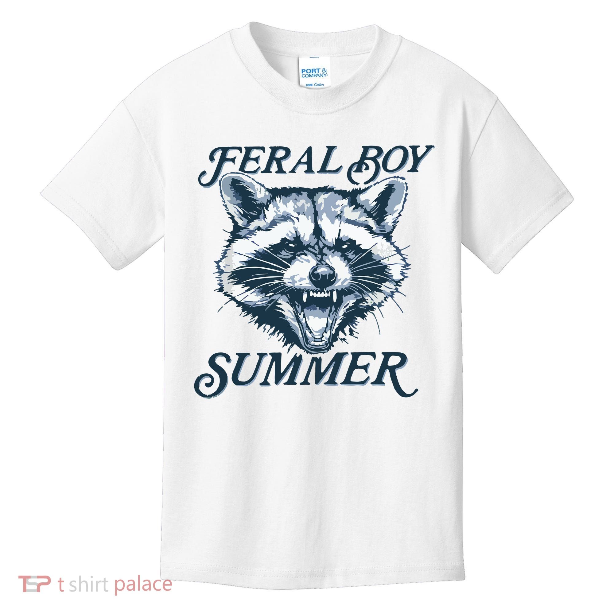 Feral Boy Summer Funny Raccoon Meme Trash Panda Raccoon Kids T-Shirt
