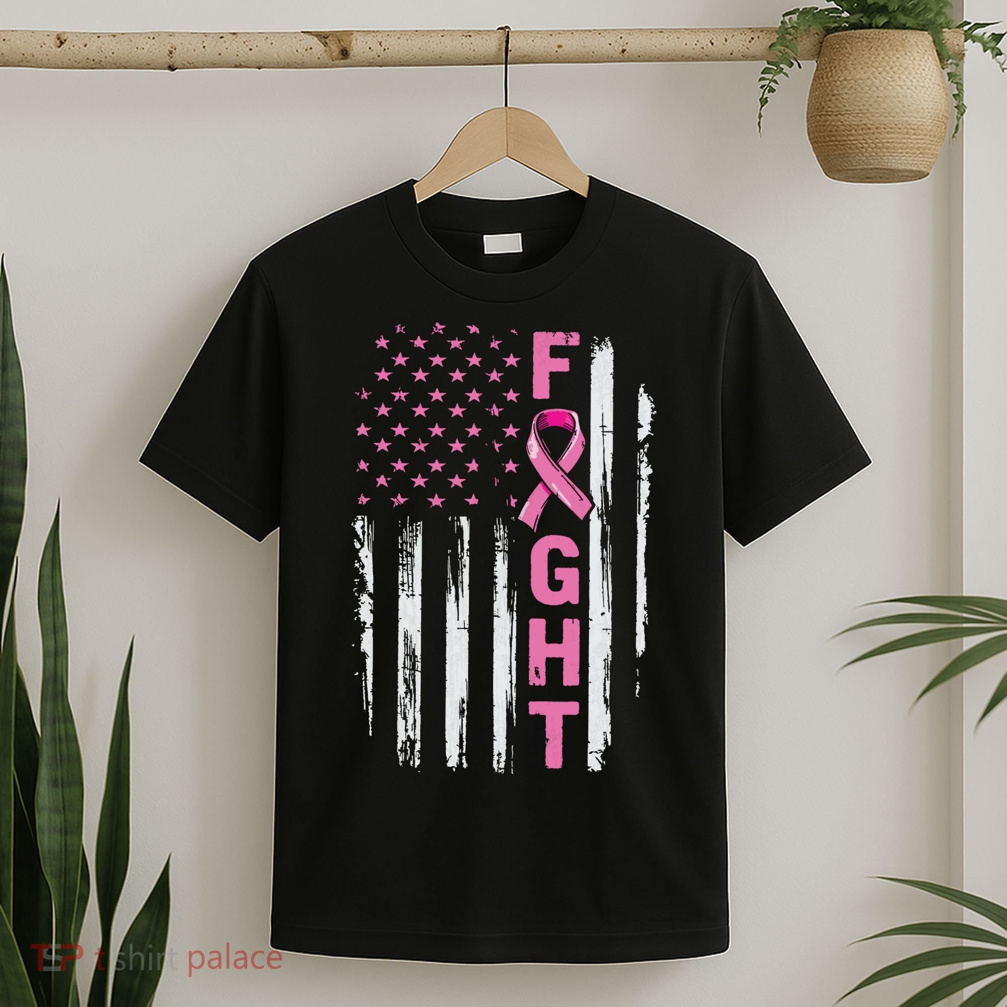 Fight Breast Survivor American Flag Breast Cancer Awareness T-Shirt