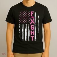Fight Breast Survivor American Flag Breast Cancer Awareness T-Shirt thumb 3