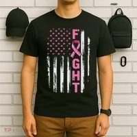 Fight Breast Survivor American Flag Breast Cancer Awareness T-Shirt thumb 6