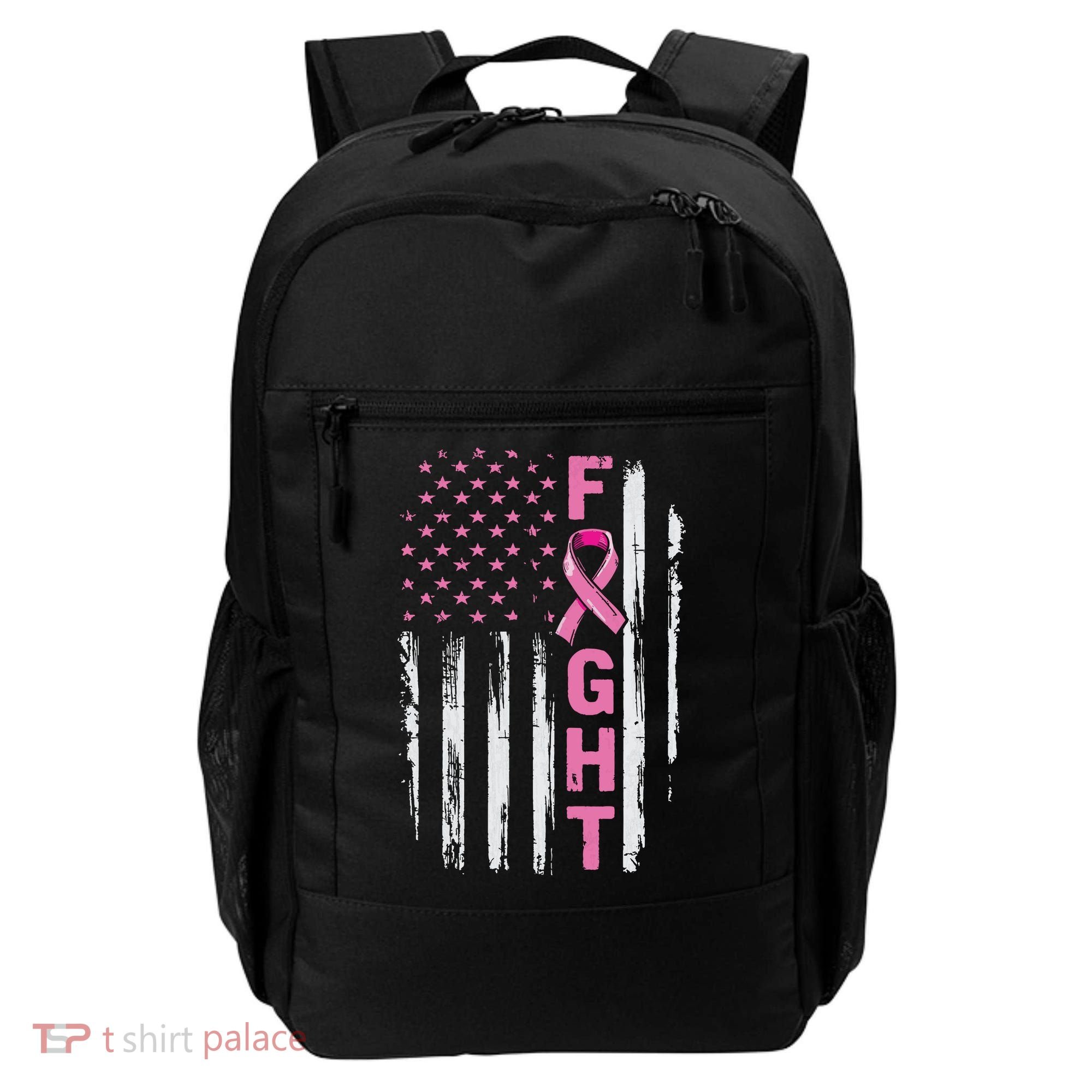 Fight Breast Survivor American Flag Breast Cancer Awareness Backpack