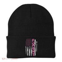 Fight Breast Survivor American Flag Breast Cancer Awareness Beanie thumb 0