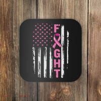 Fight Breast Survivor American Flag Breast Cancer Awareness Coaster thumb 0
