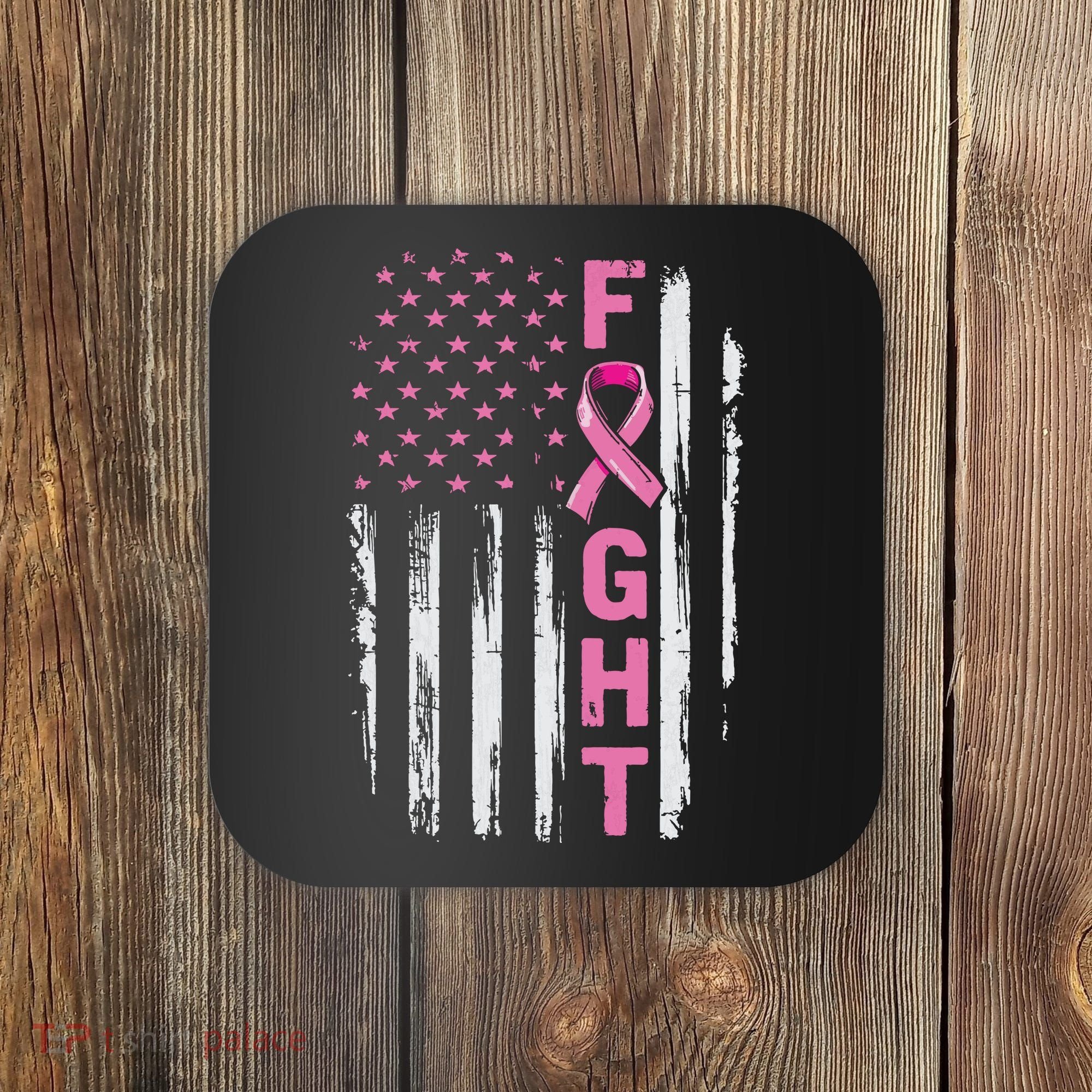 Fight Breast Survivor American Flag Breast Cancer Awareness Coaster