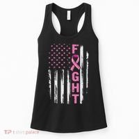 Fight Breast Survivor American Flag Breast Cancer Awareness Women's Tank Top thumb 0