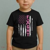 Fight Breast Survivor American Flag Breast Cancer Awareness Toddler T-Shirt thumb 2