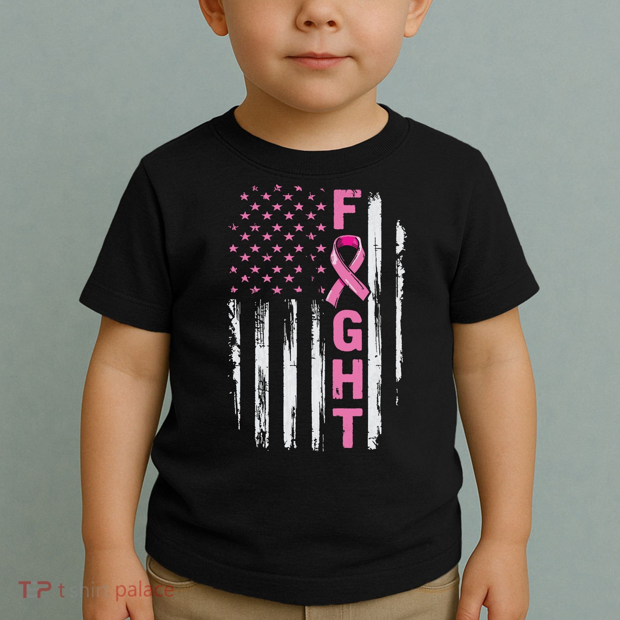 Fight Breast Survivor American Flag Breast Cancer Awareness Toddler T-Shirt