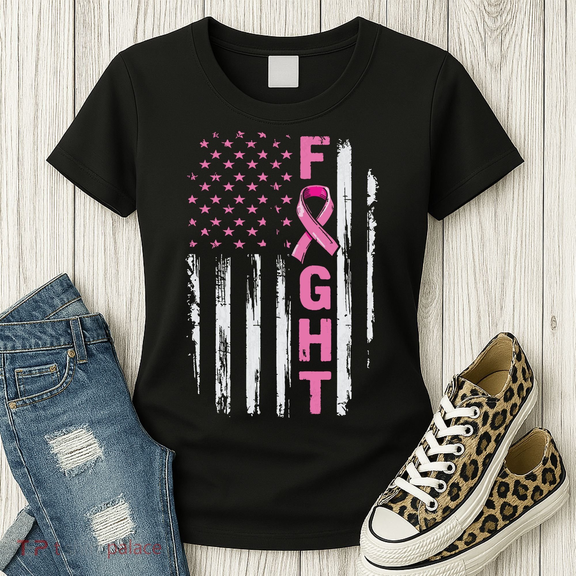 Fight Breast Survivor American Flag Breast Cancer Awareness Women's T-Shirt